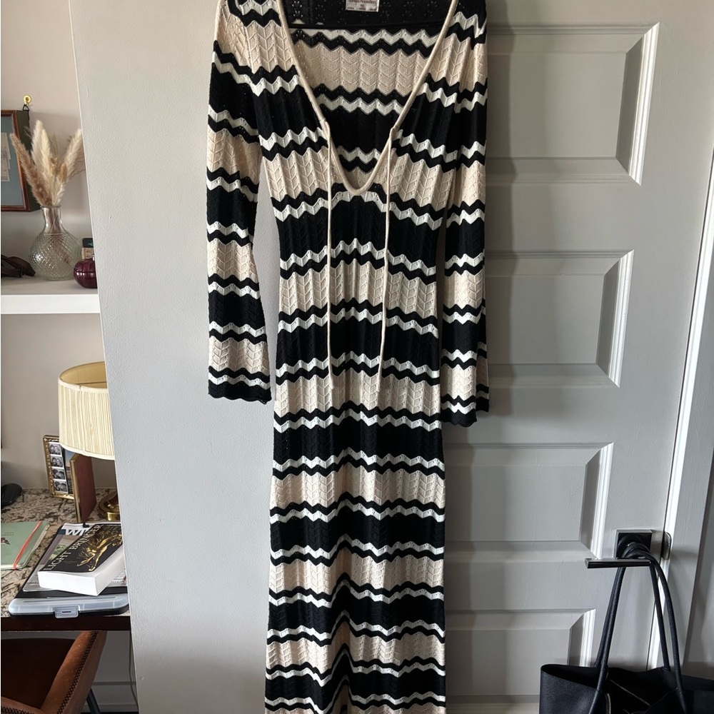 Seven Wonders Knit Maxi Dress - XS Black White Cream Striped - Picture 2 of 7